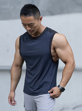 EVENSO Vigour撞色弹力无袖T恤 速干低袖窿运动背心肌肉男健身服
