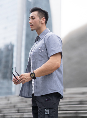 EVENSO City水洗质感衬衫短袖 透气纯色宽松运动休闲t恤夏季外套