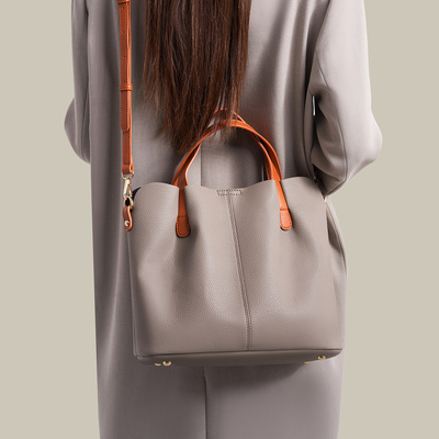 荔枝纹撞色大容量手提托特包