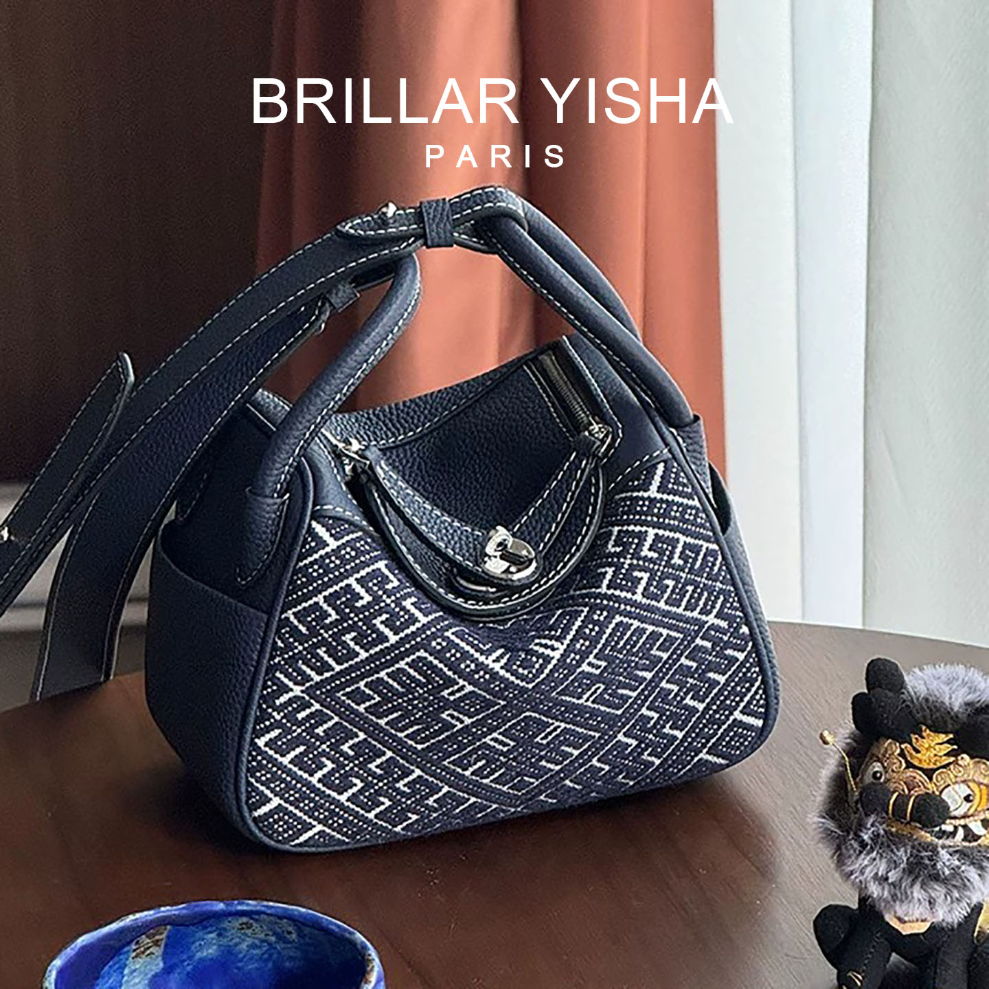 Brillar Yisha非遗名家壮锦包头层牛皮新中式国风女包单肩手提包
