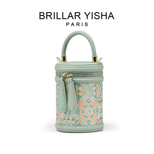 Brillar Yisha非遗宋锦菱格天华锦新中式国风斜挎手提水桶包包女