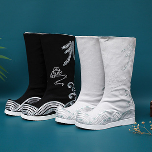 古风汉服鞋子男女同款内增高明制翘头履厚底武侠皂靴白色厚底官靴
