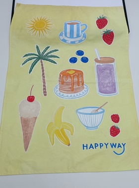 明黄色快乐的方法纯棉挂布画装饰布盖布茶巾外贸任意2件包邮