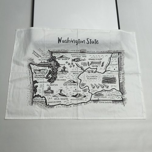 [挂布]tea towel 茶巾Washington State 华盛顿州手绘速写地图