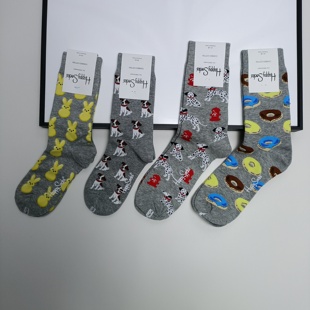 40码 包邮 满30元 86%棉男女士情侣灰色狗狗兔子甜圈袜子 46码