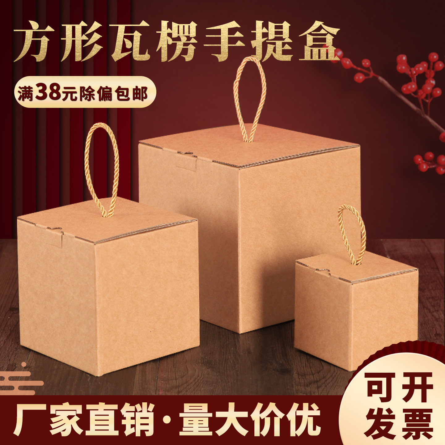方形牛皮瓦楞纸包装盒茶叶礼盒外包装盒子手提牛皮纸礼品盒空盒