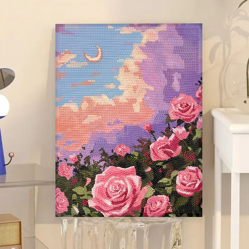DIY手工钻石画玫瑰花风景拼图彩色满钻装饰画手工创意