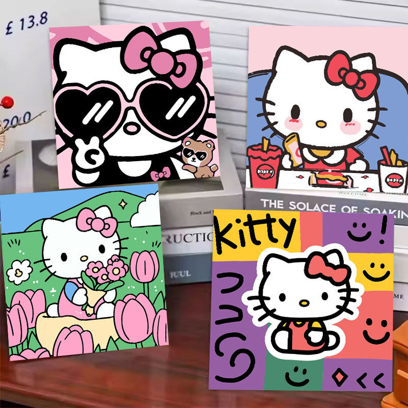 三丽鸥全家福Kitty猫卡通动画数字油画diy美乐蒂库洛米涂色油画