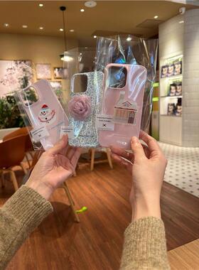 复古蓝色碎花壳适用于苹果15plusmax波点雪人14Promax/iphone12/11/xr半包硬壳iphone13全包小众菲林壳