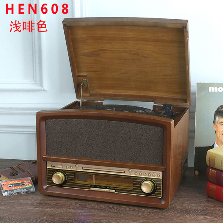 恒信高档木质蓝牙黑胶唱机LP黑胶电唱机复古留声机CD机收音机USB