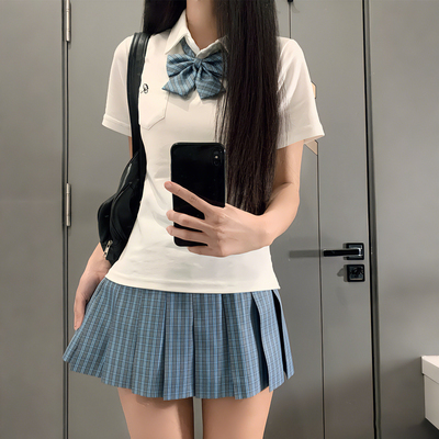polo衫jk格裙收腰女短袖T恤套装