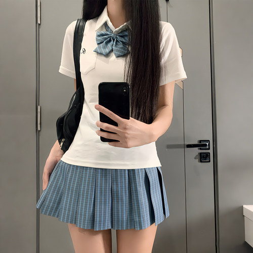 polo衫jk格裙收腰女短袖T恤套装