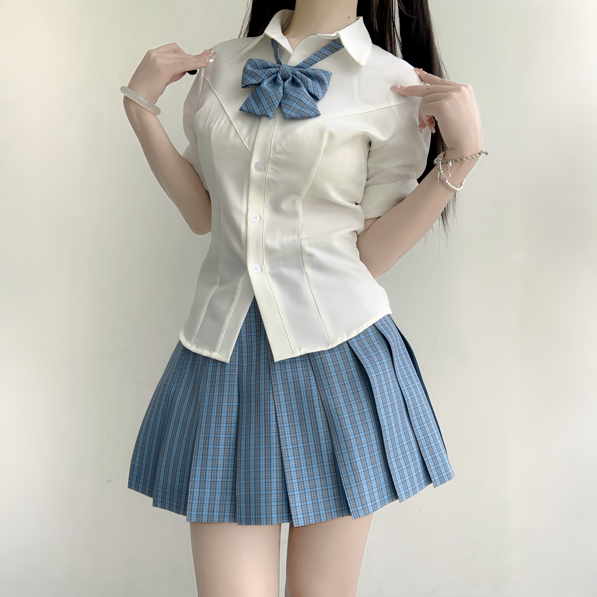 一整套妙氏JK制服正版原创格裙短袖弹力衬衫套装学生校供JK格裙子