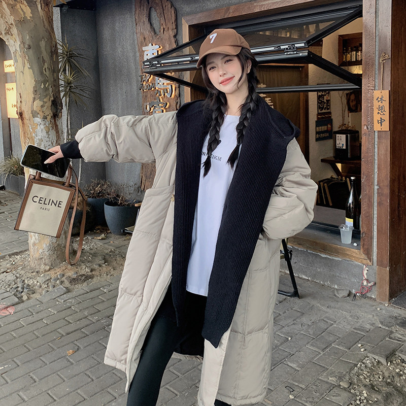 高级感超好看假两件羽绒服女冬季长款2025新款慵懒风白鸭绒外套潮,女装羽绒服,2D152