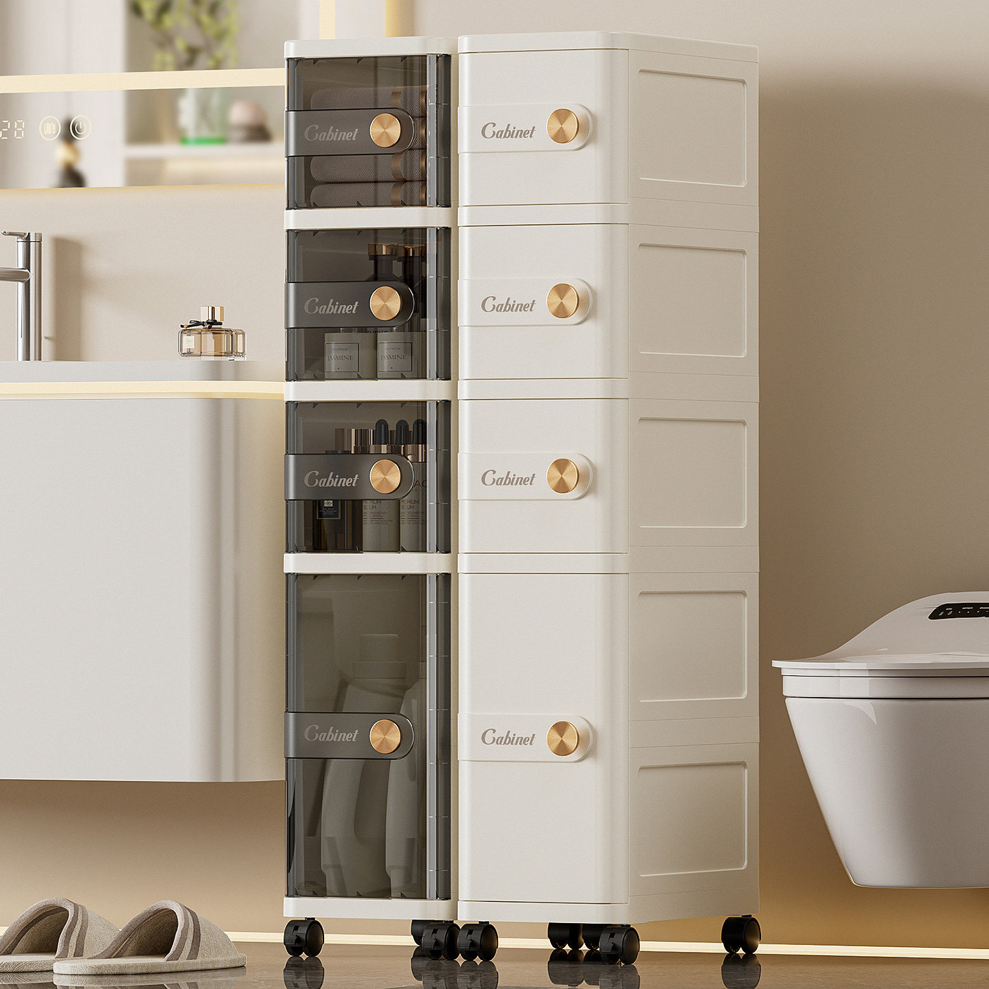 加高层卫生间厨房夹缝收纳置物架轻奢家用多层调料柜子窄缝储物柜,收纳整理,收纳柜,淘宝优惠券,粉丝福利购,淘宝优惠卷