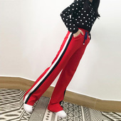 红色直筒运动裤 垂感薄款 子 女春秋宽松外穿休闲长裤 2025高腰阔腿裤