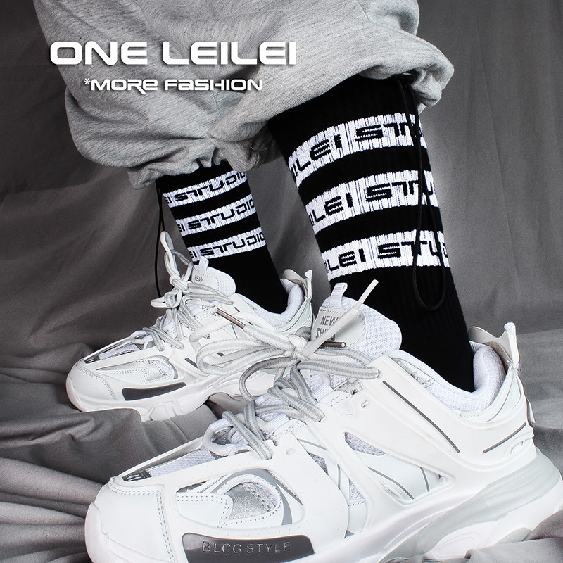 男长袜高筒高帮运动条纹滑板袜子