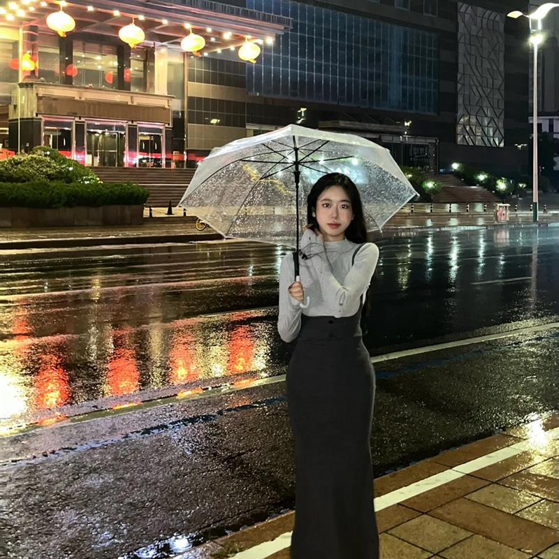 纯欲吊带背带连衣裙秋冬小众辣妹长袖紧身后妈包臀中长款鱼尾裙女