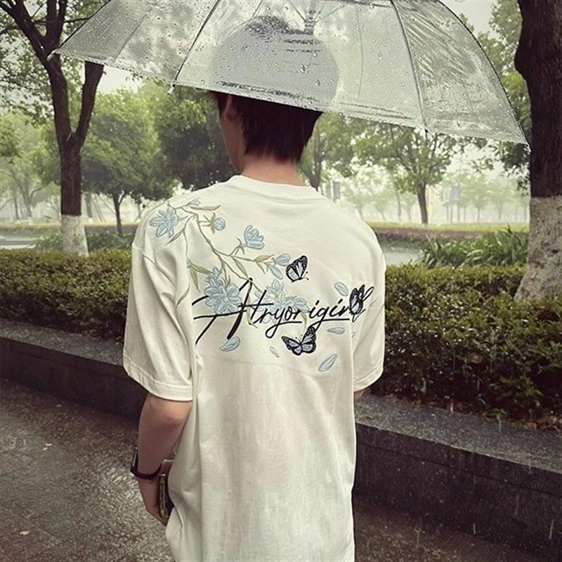 美式高街蝴蝶结刺绣短袖t恤夏季情侣装男生高级感潮牌ins纯棉上衣