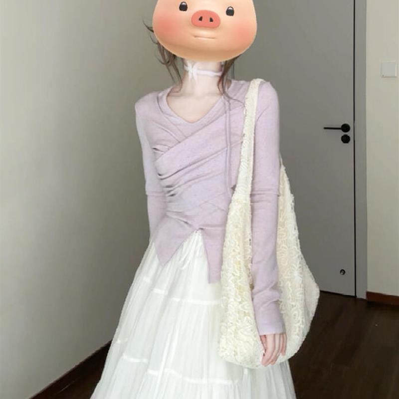 法式紫色长袖连衣裙子女春季2025新款小个子开春穿搭气质长裙套装