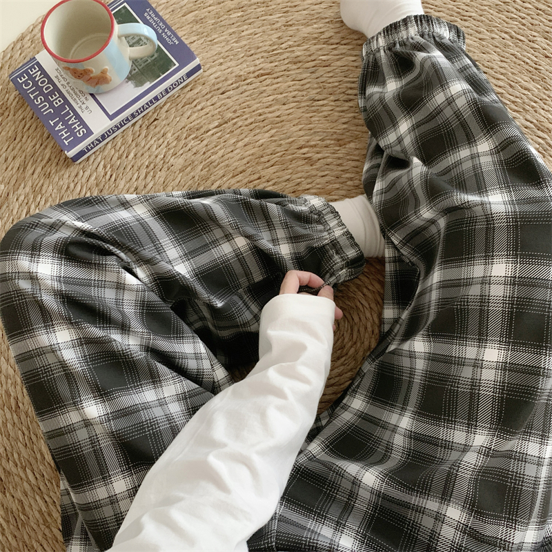 德绒睡裤女韩版时尚格子可外穿百搭遛弯裤学生少女大码胖mm180斤