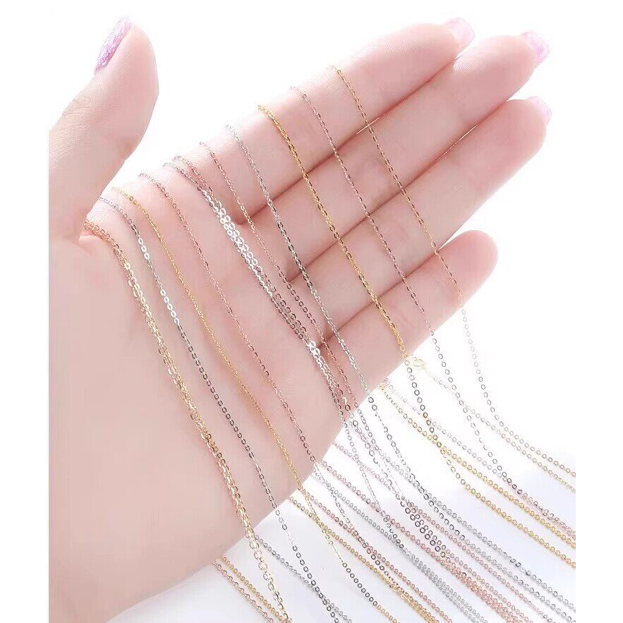 18K金项链O字链女K金AU750彩金黄金玫瑰金白金素链套链细款锁骨链