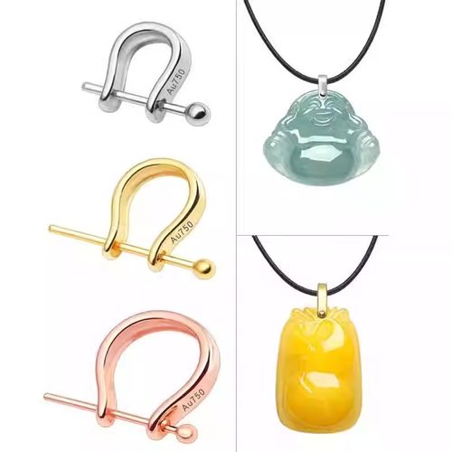 18k金黄金吊坠扣U型穿针扣万能扣环玉坠扣子翡翠彩金卡扣扣头配件