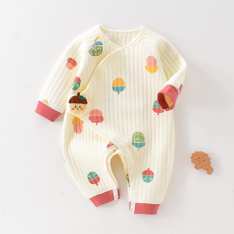 新生儿婴儿衣服秋冬保暖夹棉满月初生宝宝连体衣a类纯棉哈衣爬服