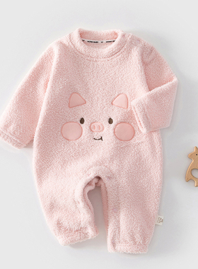 新生婴儿衣服秋冬装初生宝宝连体衣保暖加绒加厚外穿66码哈衣爬服