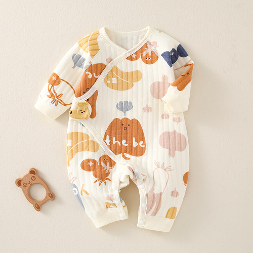 新生婴儿连体衣服保暖夹棉秋冬加厚初生儿和尚服睡衣宝宝哈衣爬服