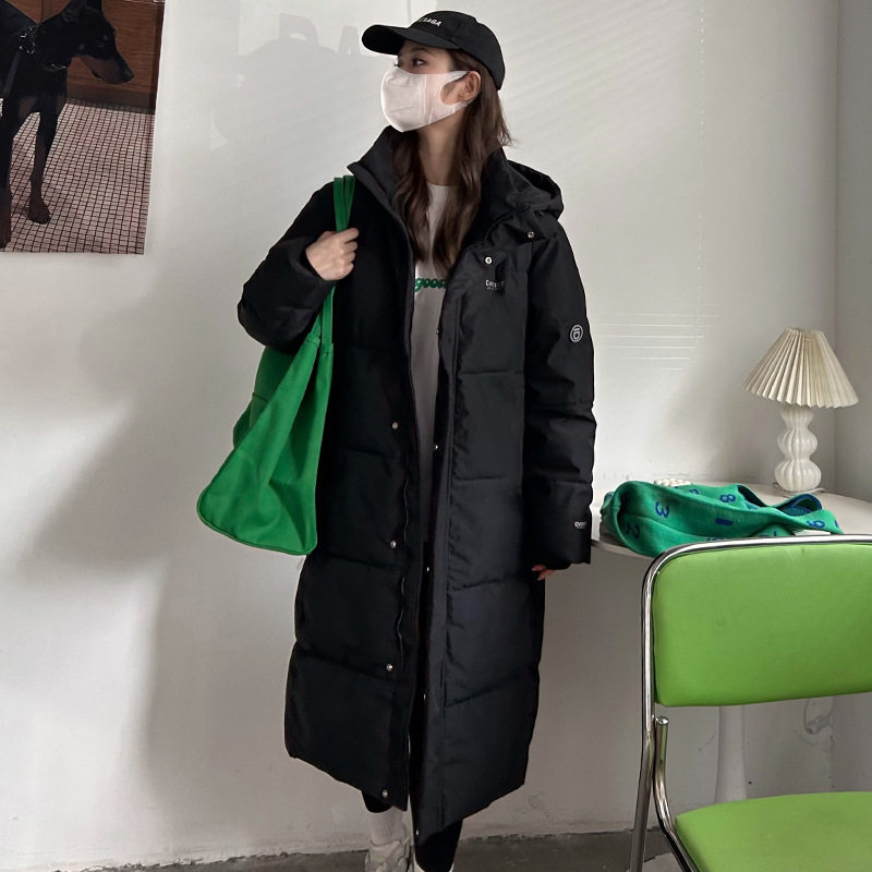 新款 黑色羽绒棉服女中长款2023冬季韩版宽松加厚过膝棉衣潮防风