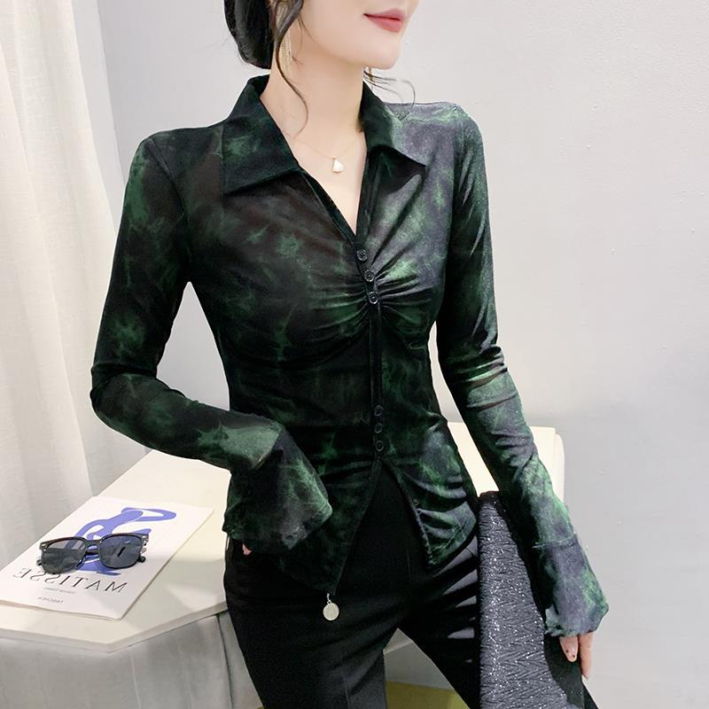 长袖网布实拍秋季网纱设计衬衫