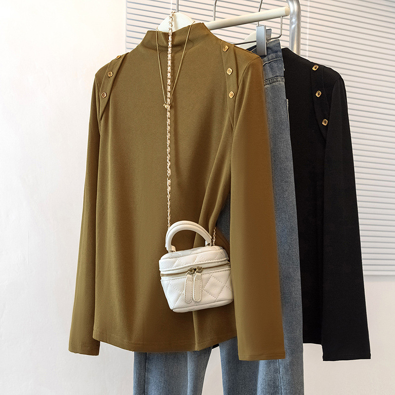 长袖大码正肩半高领长袖t恤打