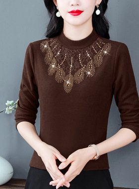 新款双面德绒打底衫女秋20244色上衣中年妈妈时尚洋气长袖T恤内搭