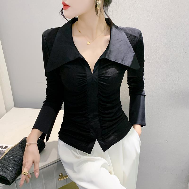 长袖休闲风网纱2023时尚拼接喇