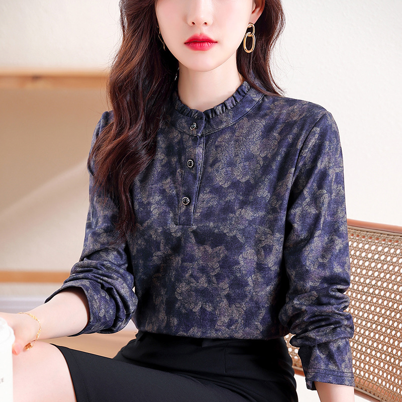新款德绒衬衫女士装立领打底衬衣