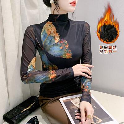 长袖休闲风网纱欧货加绒加厚高