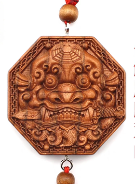 狮咬剑桃木虎头八卦镜挂件兽头牌吞口兽睚眦卫生间厕所门对卧室门