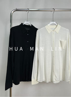 【花满林】两色翻领单边口袋羊毛打底长袖上衣24328