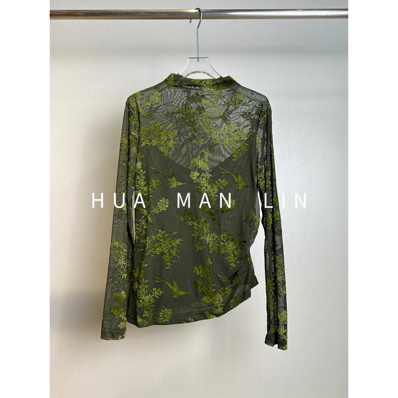 【花滿林】半高领腰部捏褶烧花长袖上衣56008