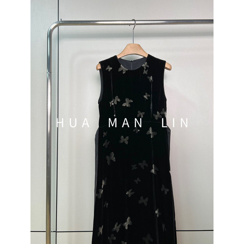 【花满林】‘福蝶’圆领印花真丝桑蚕丝丝绒背心连衣裙245590