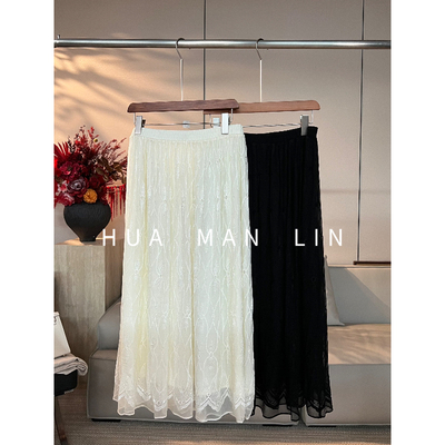 花滿林两色全松紧腰重工刺绣桑蚕丝半身裙66263