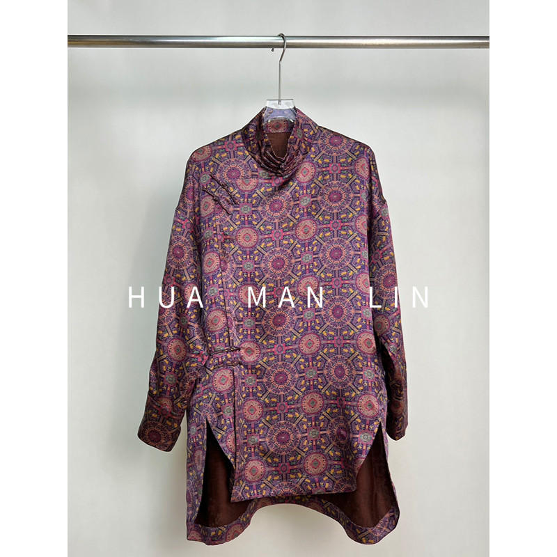 【花满林】‘八达运’立领斜门襟前短后长香云纱桑蚕丝上衣259921