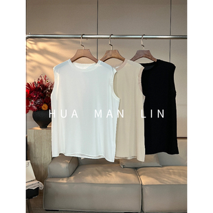 花滿林三色圆领螺纹净版 百搭真丝桑蚕丝背心上衣22657