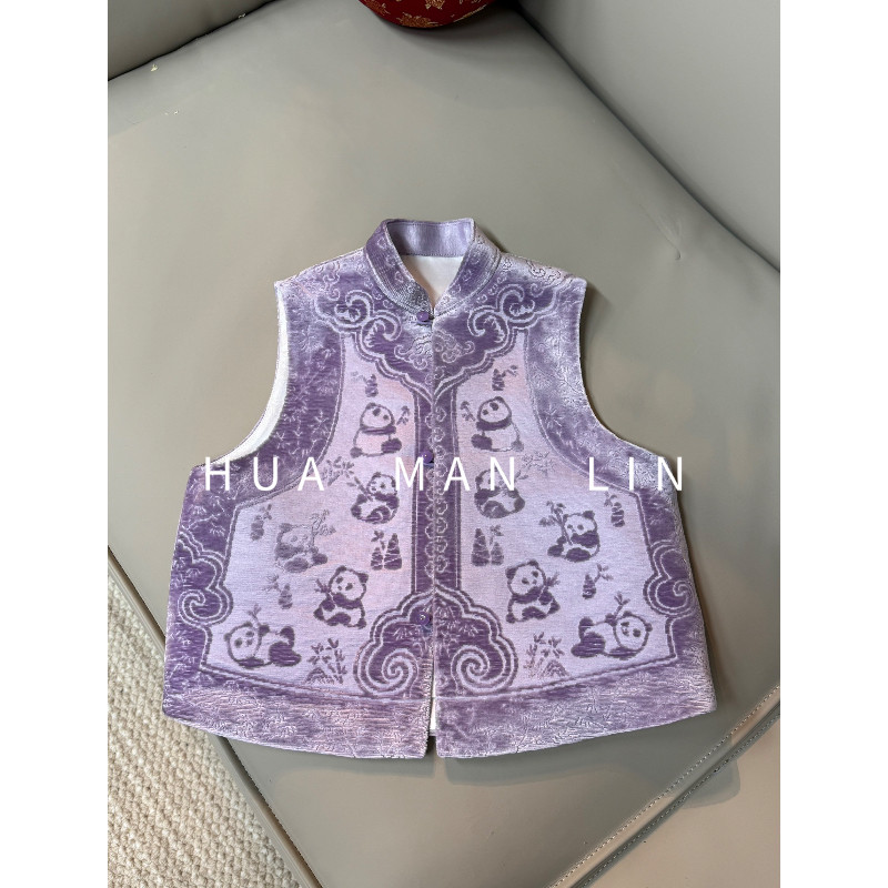 花滿林小立领漳绒真丝桑蚕丝亲子马夹268721【baby款】