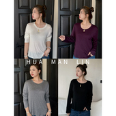 弧形下摆打底上衣259989 四色圆领净版 花满林