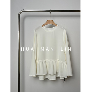 40姆米重磅真丝桑蚕丝上衣7006 圆领下摆捏褶阔版 花滿林