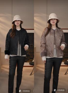 【花满林】三色正门襟袖口拼毛条真丝桑蚕丝丝麻加厚外套80011