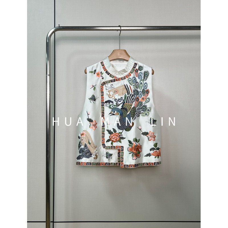 花滿林‘前程似锦’小立领斜门襟重工刺绣桑蚕丝丝毛马夹246901