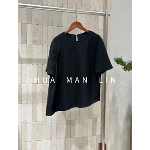 短袖 圆领不规则下摆净版 上衣26310 花滿林